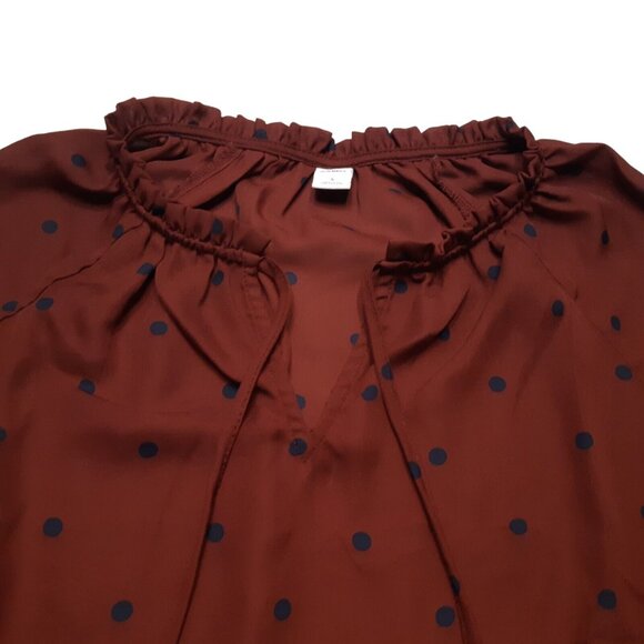 Old Navy Top Womens Small Red Polka Dot Long Sleeve Boho Ruffle Burgundy Blouse - Picture 8 of 14
